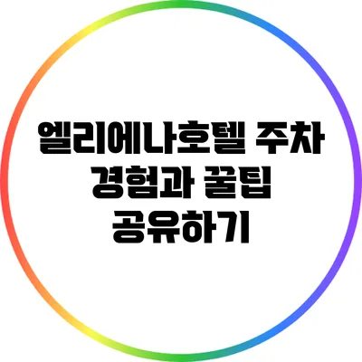 엘리에나호텔 주차 경험과 꿀팁 공유하기
