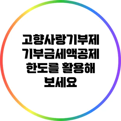 고향사랑기부제 기부금세액공제 한도를 활용해 보세요