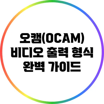 오캠(OCAM) 비디오 출력 형식 완벽 가이드