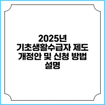 2025년 기초생활수급자 제도 개정안 및 신청 방법 설명
